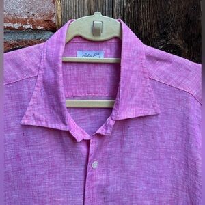 John P. Men's Pink Short Sleeve Linen Shirt